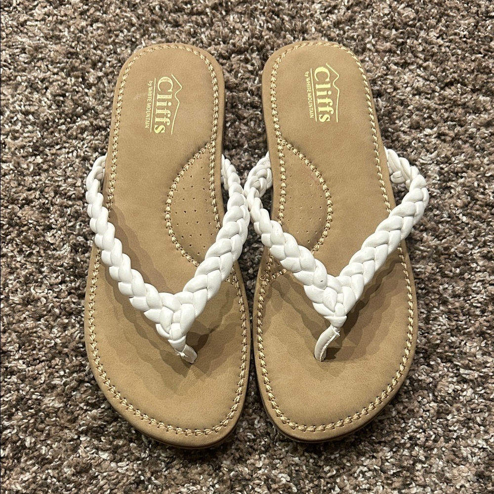 Cliffs by WHITE MOUNTAIN Braided White and Tan Sandals